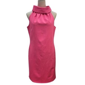Sail to Sable STS Hot Pink Cowl Neck Back Button Shift Dress Size M